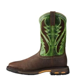 Ariat® Men's WorkHog Wide Square Toe Brown & Green Work Boots 10020083 -Ariat Boot Shop 10020083 side