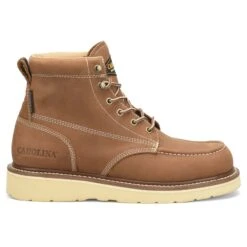 Carolina Men's AMP Tan 6" Waterproof Moc Toe Wedge Work Boots CA7041 -Ariat Boot Shop CA7041 Profile