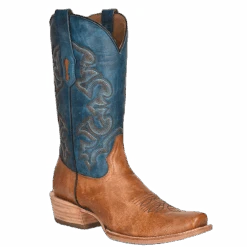 Corral Boots Corral Men's Embroidered Sand & Navy Blue Horseman Toe Boots A4378